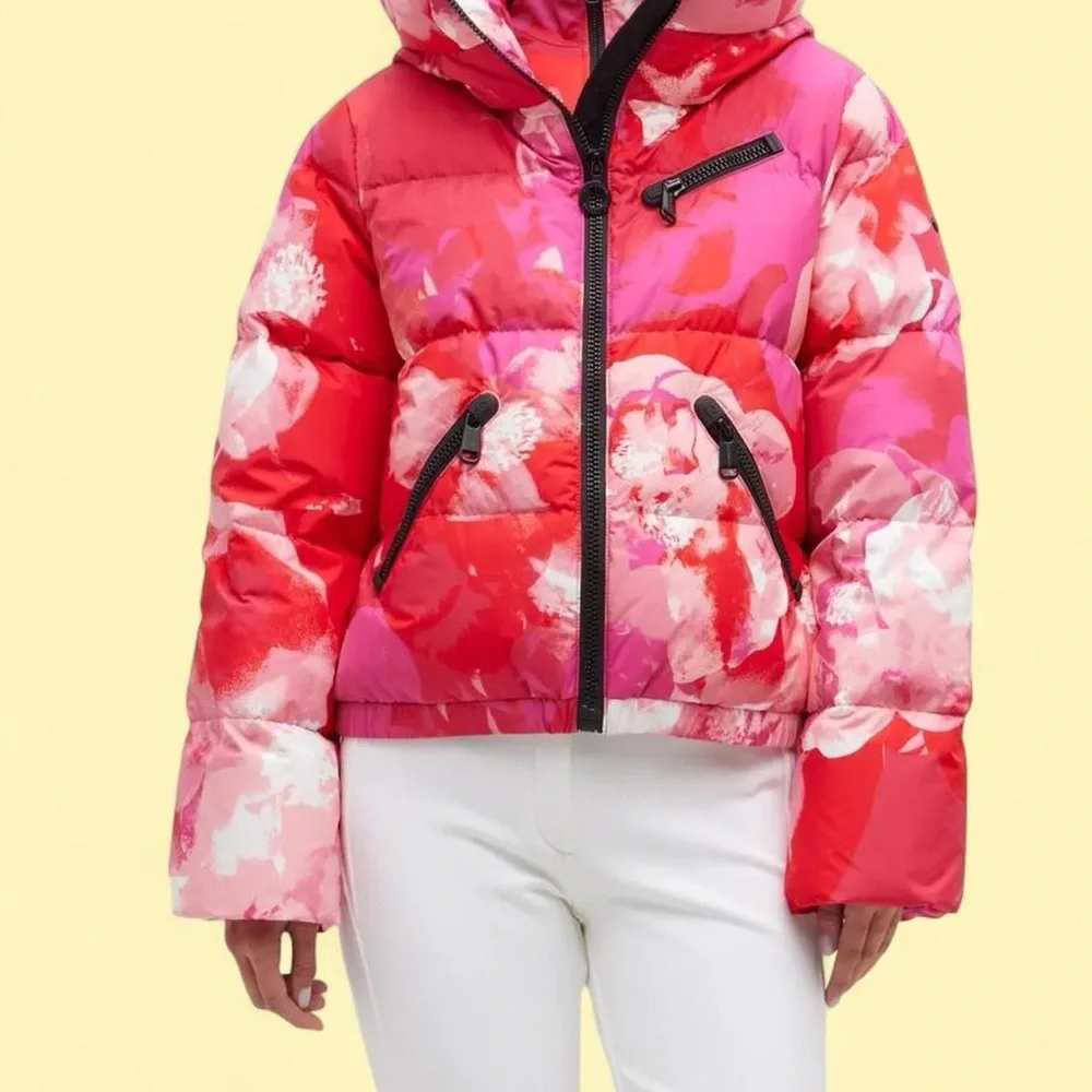 Goldbergh Puffer Ski Jacket Alpenrose Floral Print Hooded Down Pink Size 8 - Picture 2 of 8